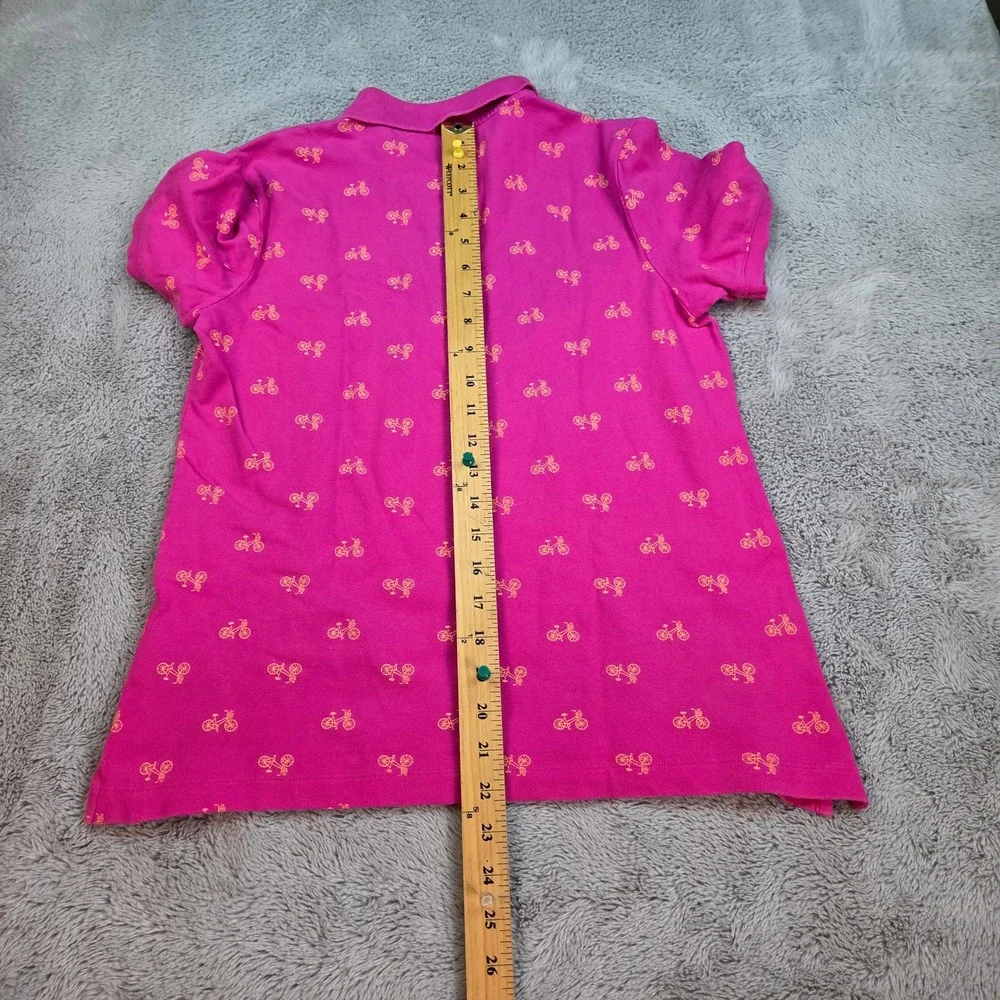 Lands End Polo Shirt Womens XS Bicycle Print Classic Fit Pique Knit Pink Magenta